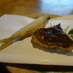 天ぷら 松 - 稚鮎　椎茸