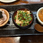 酒場わたなべ - 前菜3種もり。もう酒泥棒三兄弟って名前にしたら良いと思うw