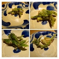 千翠 - 山菜の天ぷら4種。衣が薄く素材のお味を邪魔しませんね。
