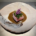 鮨 惣五郎 - 寒ぶりアメリケーヌソースわさび芽添え