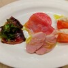 トラットリア ルーチェ - 前菜(鰹のカルパッチョ、鴨ロースト、生ハム、サラミ、水牛のモッツァレラチーズ)