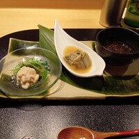 鮨と酒 魚伸 - エントリー（白子炊きと三つ葉、牡蠣炊き、岩もずく）