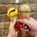 サンクゼールワイナリー - 料理写真:・サンクゼール ジェラート かぼちゃプリン(コーン)

・サンクゼール ジェラート ほうじ茶(コーン)