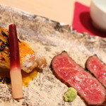 鯛良 - 甘鯛塩焼き、尾崎牛のたたき