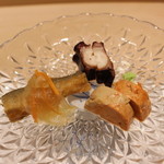 鯛良 - マダコ、あん肝、地鮎南蛮漬け