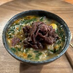 HIGASHITANI  - 熊雑炊 みかんの塩ポン酢（熊の骨髄 猪の骨出汁）