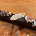 HIGASHITANI  - アナグマベーコン 猪の頸 鴨の生ハム（日本酒漬け）