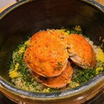 みつき - ⑮セコ蟹(雌、丸ごと4匹使用)炊き込みご飯
      はぁ、食べたもう食べられない！と思ったら炊き込みご飯が登場！
      このビジュアルにKOされてしまう
      お腹が裂けても絶対に食べる！という絶品
