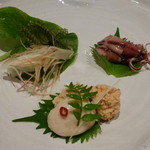 鮨 おさむ - 白子真子、ほたるいか、海ブドウ