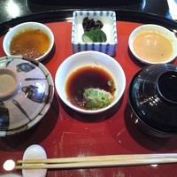 隠れ里車屋 - 鉄板焼に付く(ご飯、御味噌汁、香物)