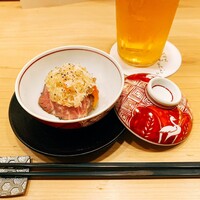 肉割烹ふたご 北新地店 - ヒレと蒸し鮑の蟹ジュレ掛け