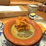 天婦羅 みやしろ - 鮑の肝ソースシャブシャブ