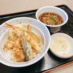 夢庵 - ランチ天丼  小麺セット（温そば）　879円