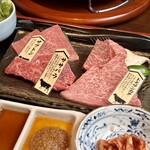 炭火焼肉くらた - 信州プレミアム牛肉盛り合わせ150g(¥2,450)