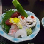 どんまい - 2014.5. \2,000コース③　お造りはかつお、ハモ、鯛、イカ