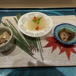 札幌 鮨 よこ田 - 北寄とせりの和物　　洋梨のコンポート　　蛸の柔らか煮