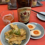 元祖 中華つけ麺 大王 - ビールとメンマと味付たまご
