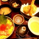 どんぶり居酒屋 喜水丸 - サーモンの親子丼と、天ぷらをチョイス♪
            1100円☆
            