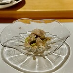 みえ田 - 吉野葛の冷製葛素麺　鮑　鮑の肝　アルバ産白トリュフ