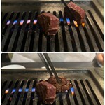 やまむら - 美味しそうなハラミからスタートです♪焼肉愛の強いお客様が焼いてくれます♪良いお肉を一番美味しい状態で食べれるのが嬉しいですよよよん♡