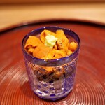 京味 もと井 - 厚岸郡雲丹ごはん　まず混ぜて！中に海苔佃煮