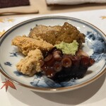 うを徳 - あん肝、煮蛸、鱈子の盛り合わせ