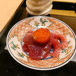 澤田 - 食事のおかず　漬け鰹と漬け卵黄