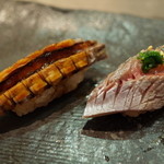 神田 すし昌 - 右は〆鯵です 2014.5.1X