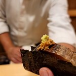 銀座 きた川 - 鯖寿司（胡麻味噌と山葵）