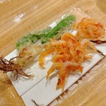 炭火割烹とも - お晩酌コース(桜エビかき揚げ、にんにくスプラウト、ししとう)