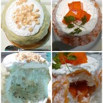 かき氷&デザート&カフェ ボンジョルネ - アボカドピーナツバター氷1,800円、柿レアチーズ氷1,900円✨上から＆中♪アボカドは美味しすぎてかなり食べてしまった結果。柿とレアチーズはミルクシロップにもバタービスケットにも相性抜群♡