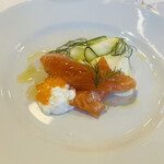 神楽坂 ル コキヤージュ - 前菜① サーモンとブラッターチーズズッキーニのマリネ