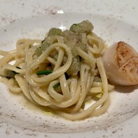 JAM17 DINING - ホウレン草と茄子、帆立貝のアーリオオーリオ