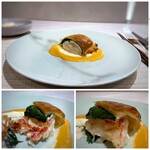 RESTAURANT L'EQUITERRE - *オマール海老を帆立で巻き、それをパイ生地で包んだ贅沢な品。 オマールや帆立が美味しいのは勿論、2種のソースがいいお味で 一緒に頂くととても美味しい。(*≧∪≦)