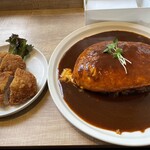 カフェテラス ライオン - デミグラスオムライス　大　トッピング　ヒレカツ2個