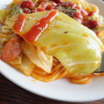 輪茶館 - 昔風ナポリタン　８００円のキャベツのアップ　【　２０１４年５月　】