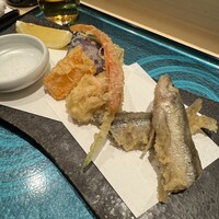 札幌 鮨 よこ田 - 天麩羅 (季節の天婦羅5種)・熊本の赤茄子・広尾の本ししゃも・北海道のたらの白子・バターナッツかぼちゃ・京都のきょうかんざし