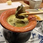 天婦羅 みやしろ - 鮑のしゃぶしゃぶ 肝のスープで