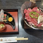 網元 - 前菜と牛肉の朴葉味噌鍋