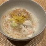 祇園 にし - 真鱈の白子、車海老、蕪の蟹の餡かけ