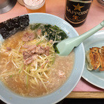 ラーメンかいざん - ネギラーメン、餃子、ビール