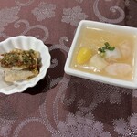 菜香新館 - 太刀魚の香味野菜ソース　銀杏入り海鮮茶碗蒸し