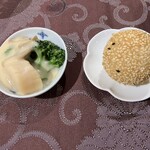 菜香新館 - ホタテとブロッコリーのクリーム煮　とろーり金の胡麻団子