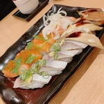 にぎり長次郎 - オニオンサーモン、いくらのせ、にあなご、焼き穴子シメサバ