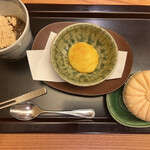 日本料理 太月 - 量少なめコース２６５６５円。わらび餅、スイートポテト、アイス最中。デザートも抜かりなし！