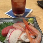和創旬彩 くうひな - お刺身盛り合わせ（マグロ、ブリ、甘エビ，たこ他）