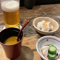 十二社通り 地鶏焼とりや - ○カボチャのスープ
                ○漬物
                ○鬼下ろし