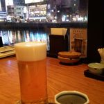 鳥善  - エビス生ビール（左はエクセルホテル東急）