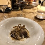 forare - 牛蒡チップスが効いてcacao練り込みラザニア、里芋がホワイトソースに合う合う