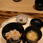 温石 - 桜海老ご飯､豆腐のお味噌汁､香の物